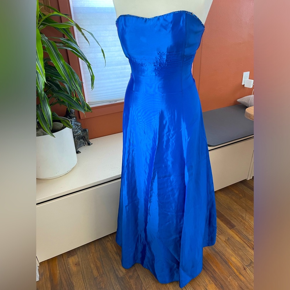 Jessica McClintock Sz 9 Royal Blue Strapless Rhinestone Dress